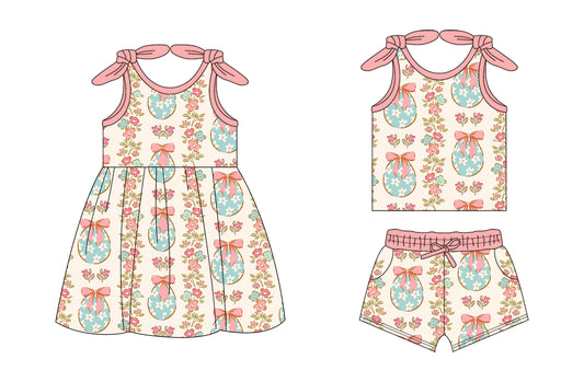 26.1.14 custom each style moq 5 eta 6-8week Sibling Sister egg bow baby short sleeve shorts sets and dress match design