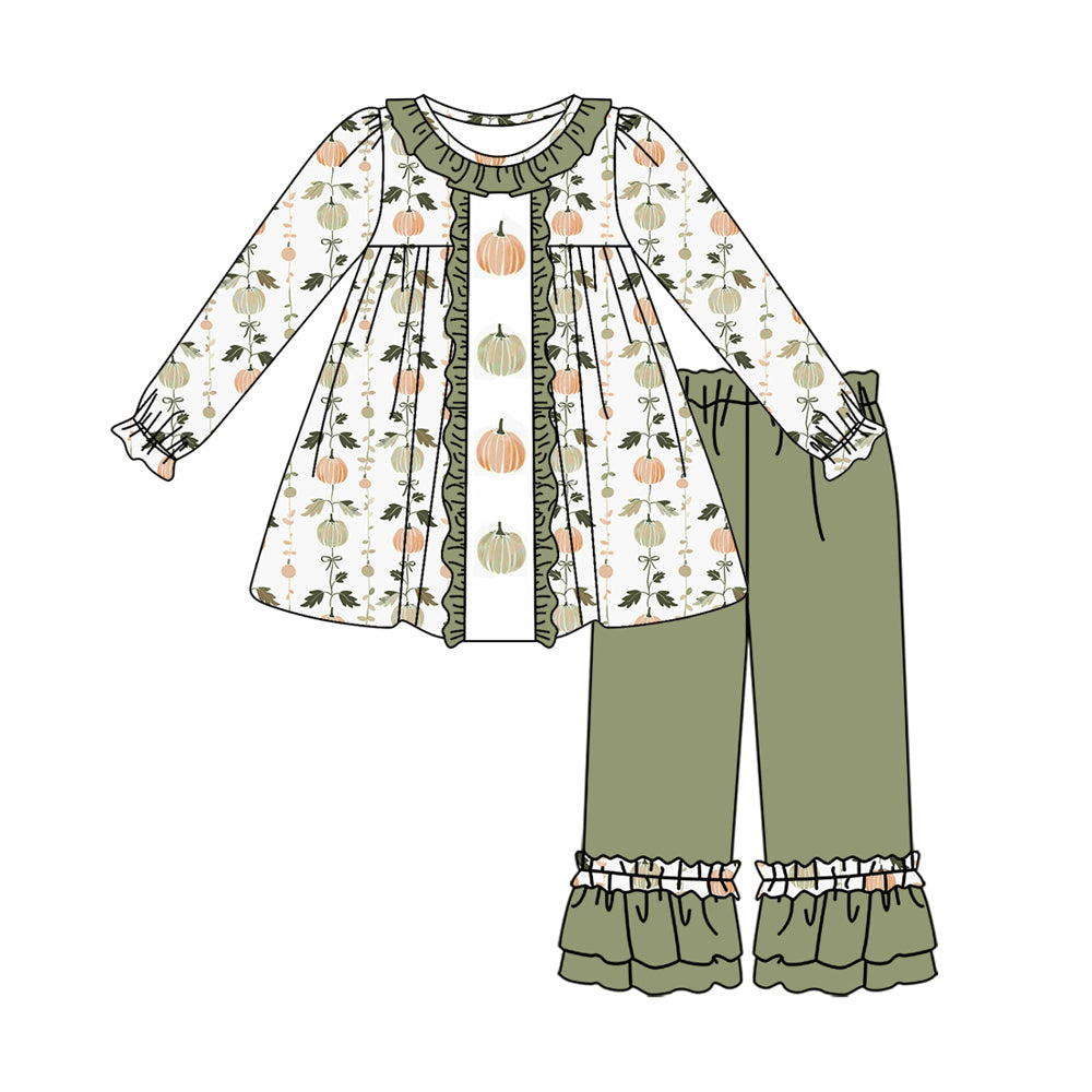 7.1 custom each style moq 5eta 4-6week Sibling Sister pumpkin light green baby girls sets and dress and rompers match family design