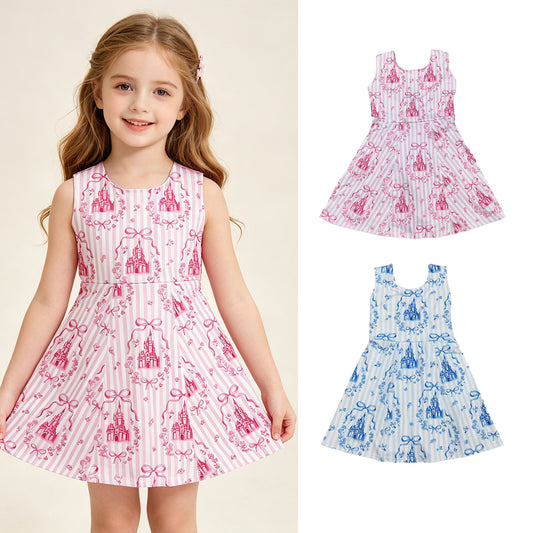 RTS NO MOQ Sibling Baby Girls Pink Stripe Bow Active Wear Short Dress