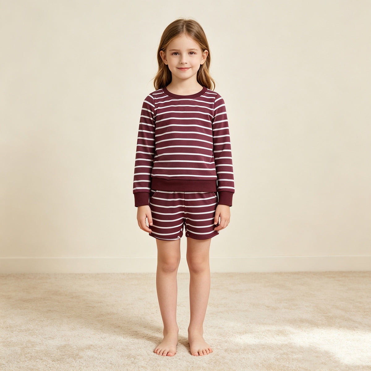 NEW RTS NO MOQ yoga fabric GLS0130 Yoga Baby Girls Maroon Stripe Shirt Top Short Yoga Active Set