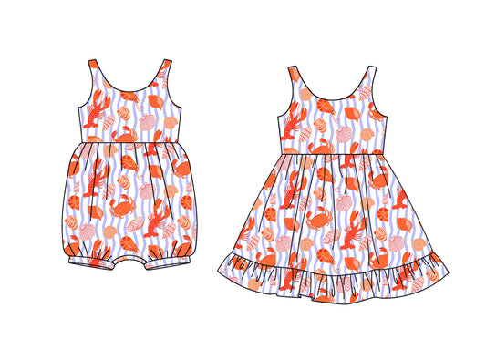 25.12.17 custom each style moq 5 eta 6-8week Sibling Sister lobster baby short sleeve romper and dress match design