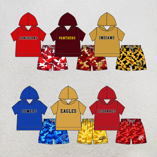 custom moq 5 mix size MSD070706 Baby Kids Short Sleeve Hooded Top Elastic Waist Shorts Clothes Set