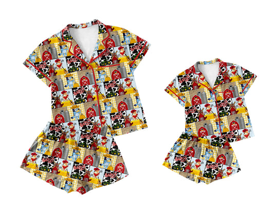 3.26 custom each style moq 5eta 4-6week Sibling Sister farm short sleeve shorts sets and adult sets match design