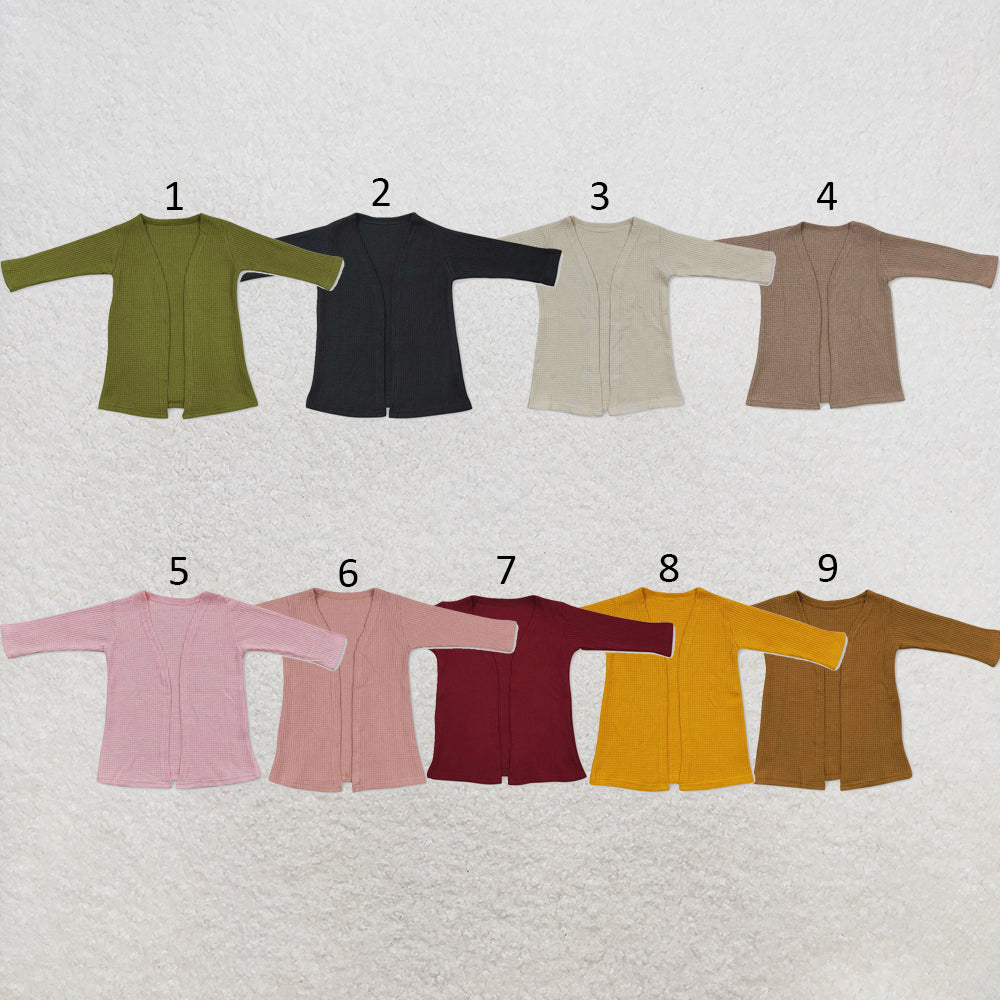 RTS NO MOQ Sibling cotton Baby Girls Solid Color Long Sleeve Open Front Knit Cardigan Light Warm Fall Layering Top