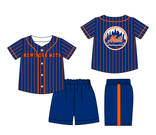 Custom moq 3 or 5 mix size milk silk summer teams baby boy clothes navy blue short sleeve shorts sets-26.1.20
