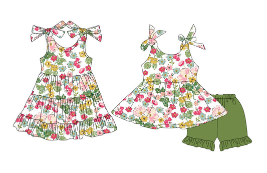 25.5.24 custom each style moq 5eta 4-6week Sibling Sister floral baby girl short sleeve shorts sets and dresses match design