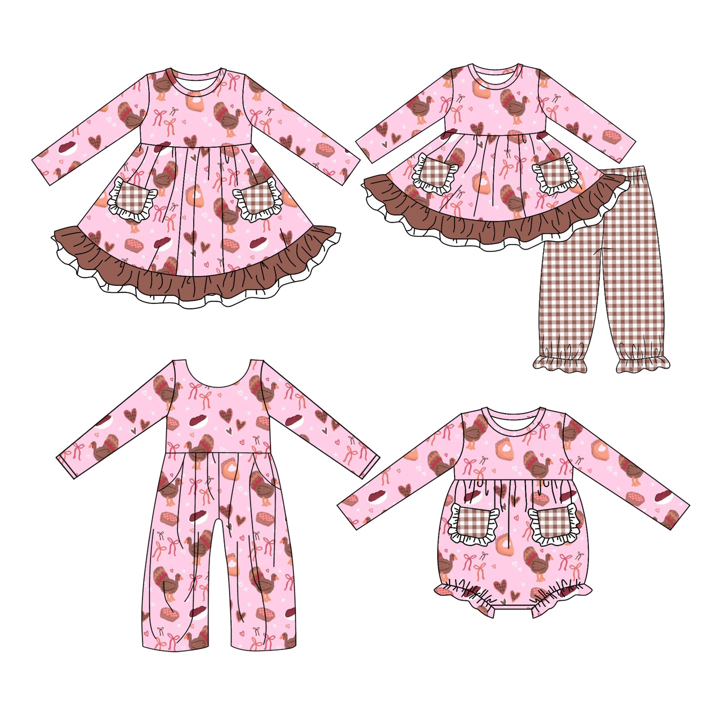 25.6.2 custom each style moq 5eta 4-6week Sibling Sisters turkey baby girl long sleeve pants sets and dress and rompers and jumpsuit match family design