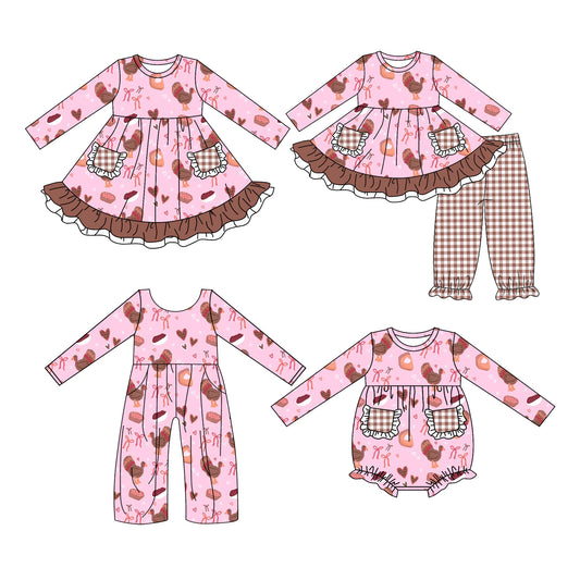 25.6.2 custom each style moq 5eta 4-6week Sibling Sisters turkey baby girl long sleeve pants sets and dress and rompers and jumpsuit match family design