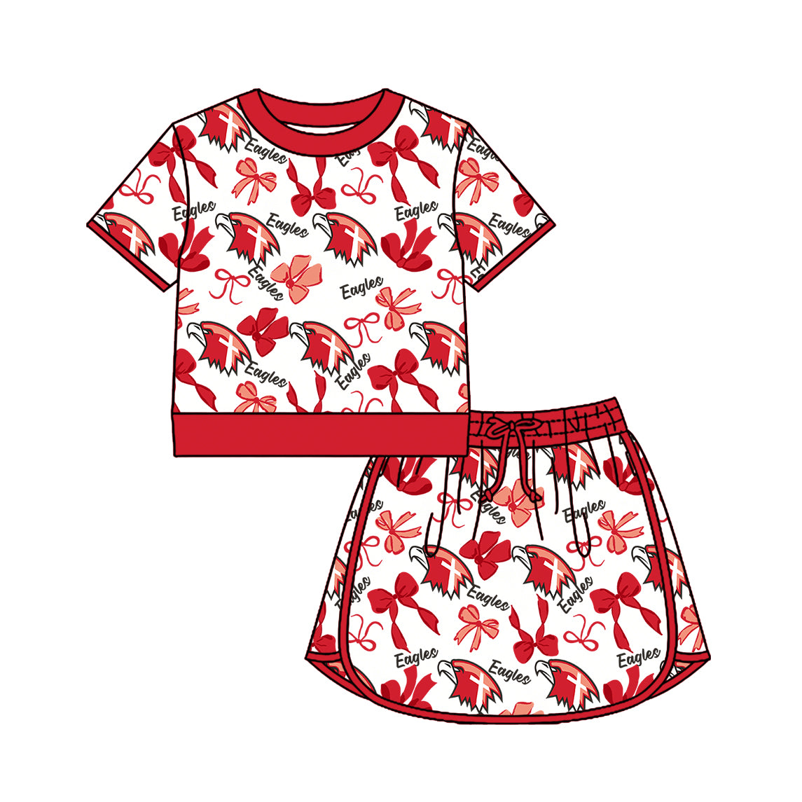 Custom moq 5 mix size milk silk summer teams Girls Polka Dot Top Shorts Set Top Skirt Short Set Red Zipper Pullover Jogger Pants Set