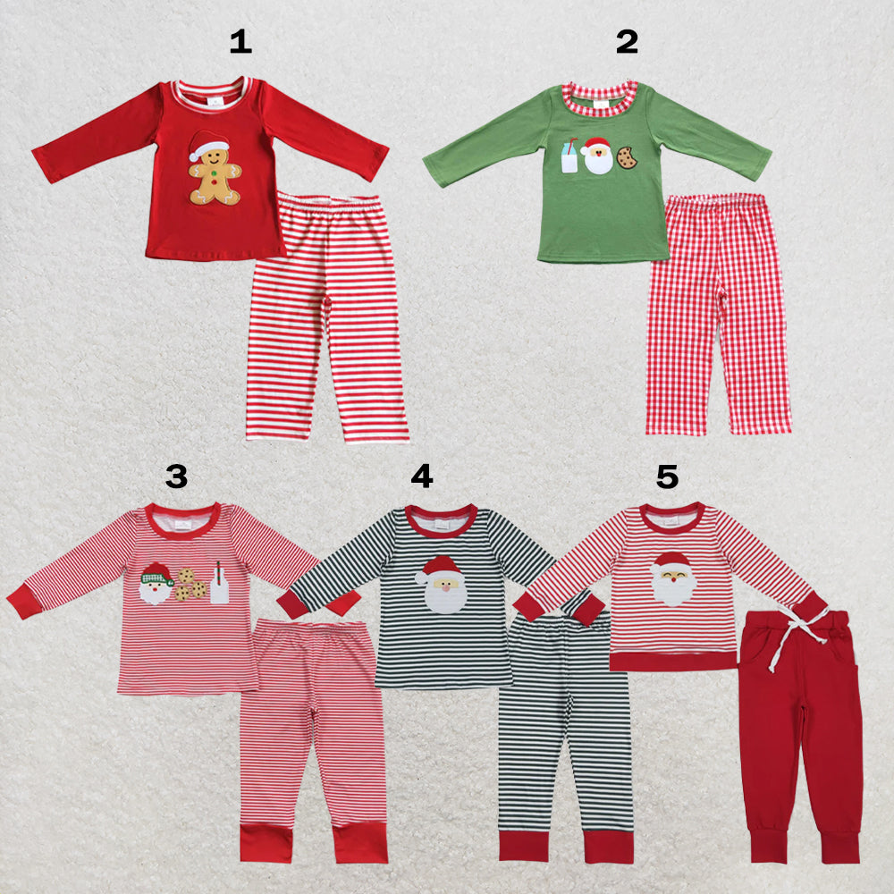 RTS NO MOQ Sibling milk silk Baby Boys Cute Red Stripes Santa Cookie Print Shirt Pants Christmas Pajamas Clothing Sets