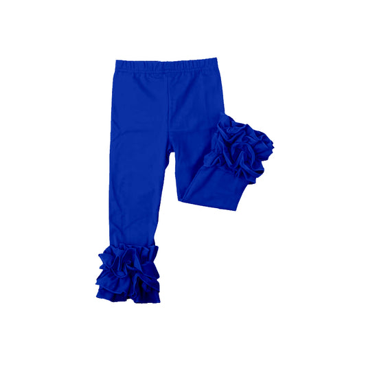 custom moq 5 girls icing cotton pants Royal blue pleated ruffle trousers