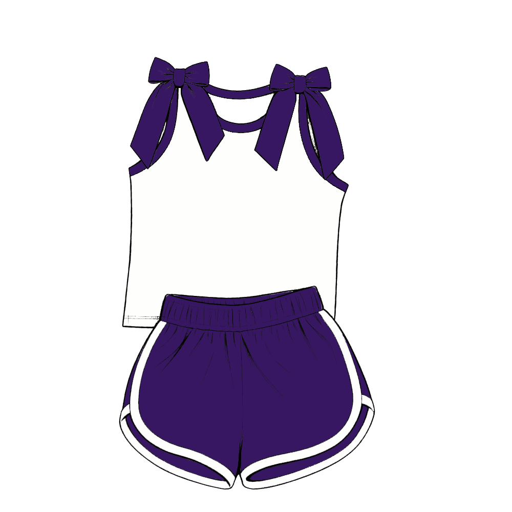 custom moq 5 mix size Baby Girls Purple Bow Sleeveless Top Shorts Summer Outfit Sets
