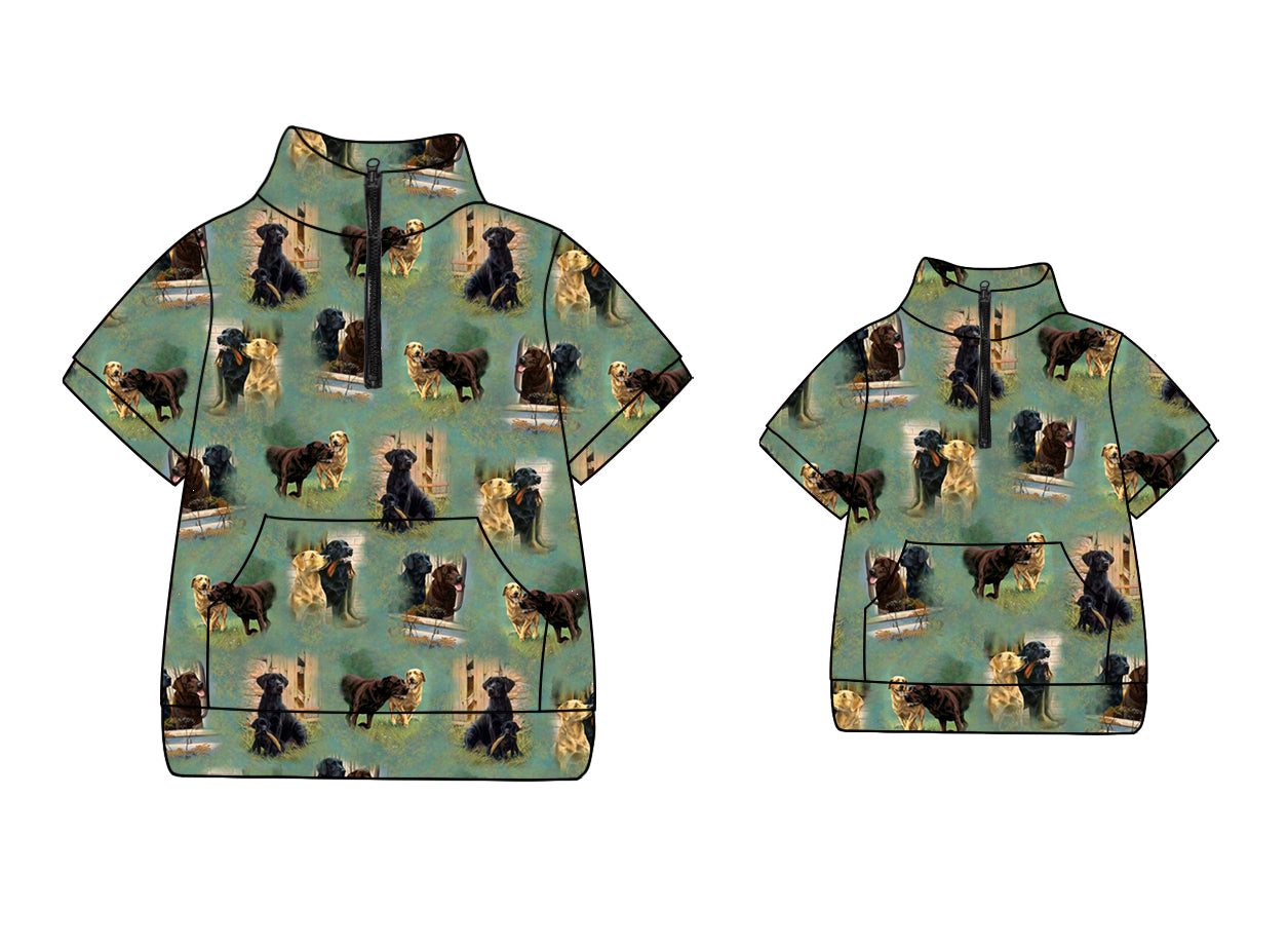 11.27 custom each style moq 5eta 4-6week Sibling Sister puppy kids short sleeve top and adult short sleeve top match design