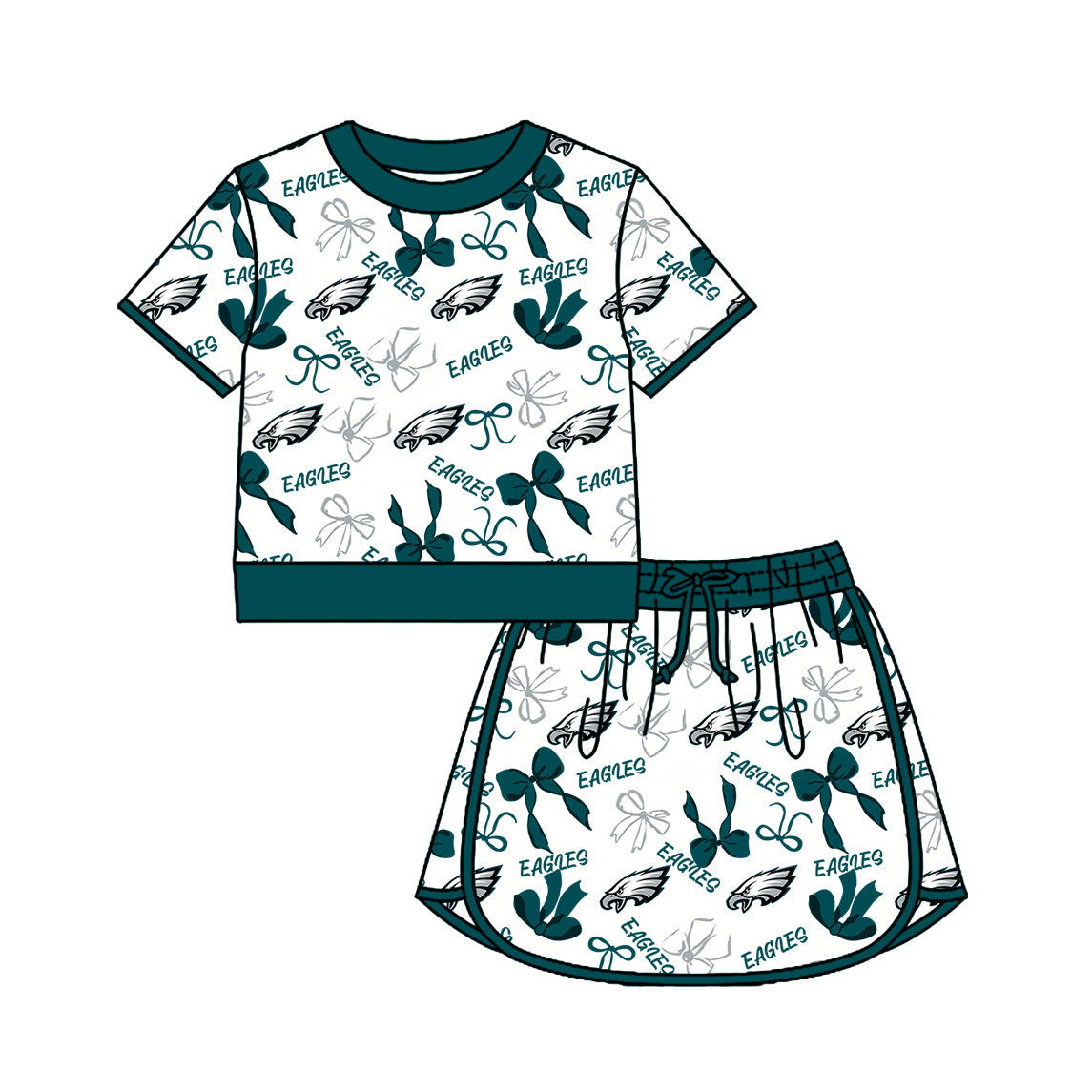 Custom moq 5 mix size milk silk summer teams Girls Green Polka Dot Top Shorts Set Top Skirt Short Set Zipper Pullover Jogger Pants Set Pullover Tops