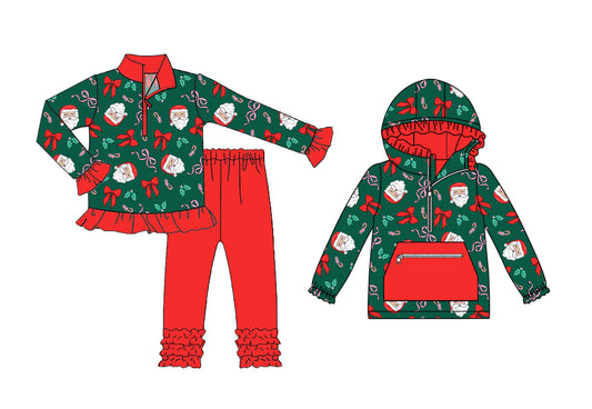 25.9.8 custom each style moq 5eta 4-6week Sibling Sisters Christmas bow green baby girl long sleeve pants sets and top match family design
