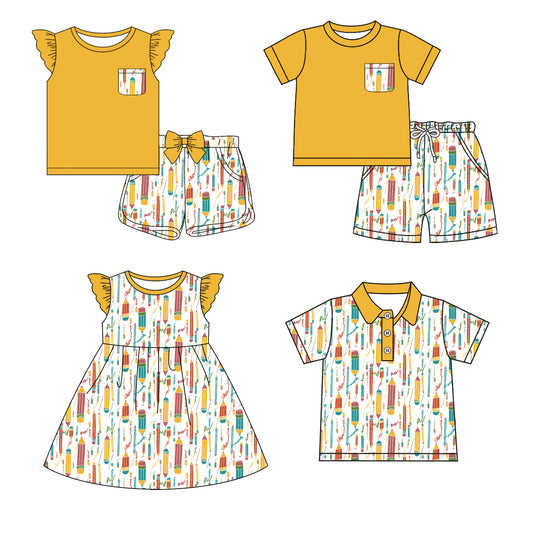 12.18 custom each style moq 5eta 4-6week Sibling Sister pencil baby girl short sleeve shorts sets and sets 2 and dress and top match design