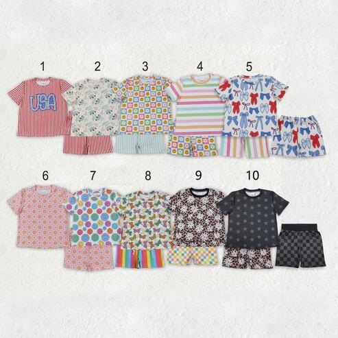 RTS NO MOQ Sibling Baby Girls Summer Outfit Set Short Sleeve Top And Shorts Clothing for Little Girls