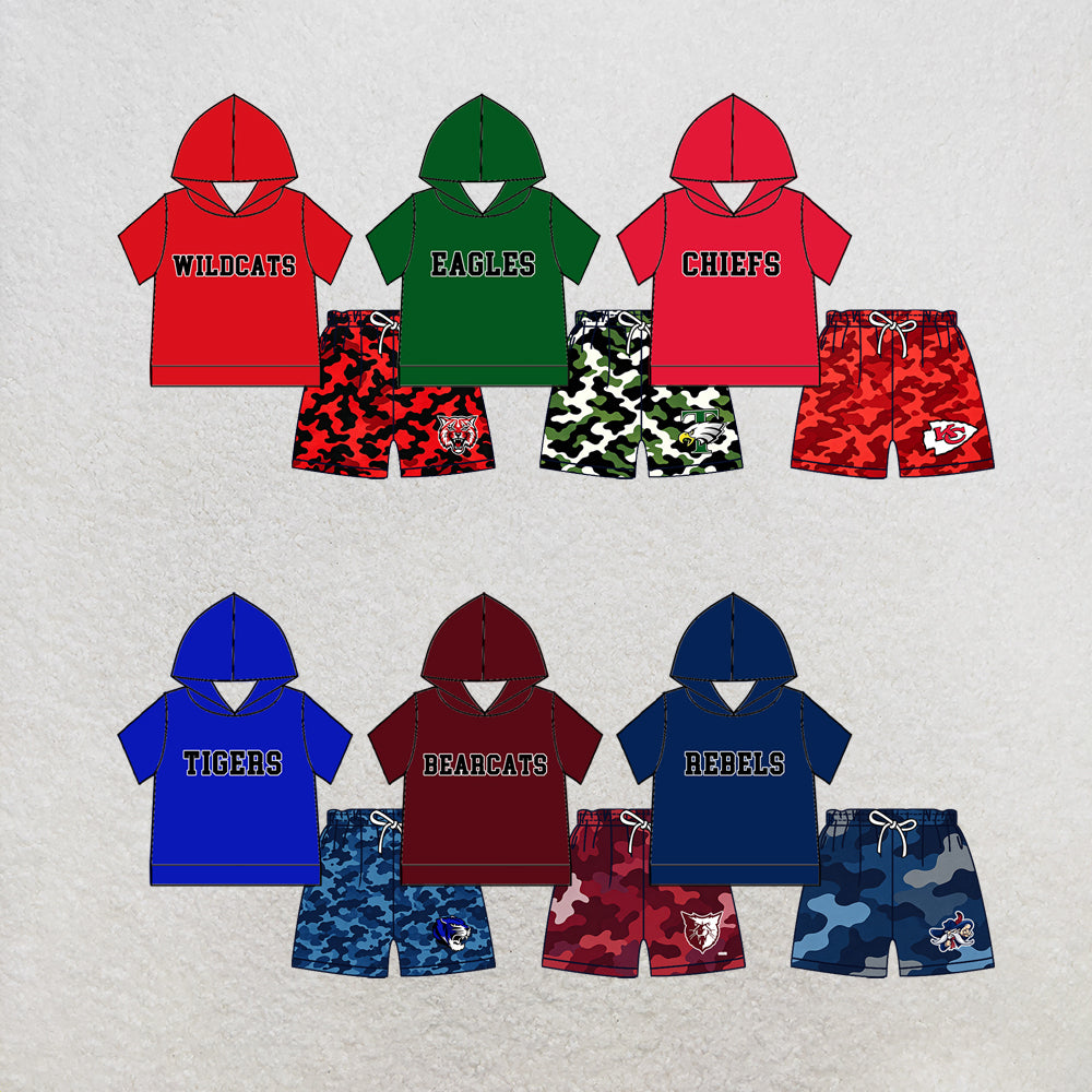 custom moq 5 mix size MSD070406 Baby Kids Long Sleeve Hooded Top And Camo Elastic Waist Shorts Clothes Set