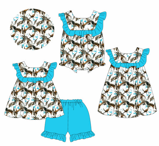 2.21 custom each style moq 5eta 4-6week Sibling Sisters baby girl short sleeve shorts sets and dress and rompers match family design