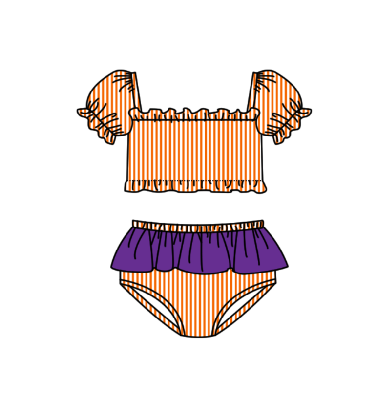 Custom moq 5 mix size milk silk summer teams baby girl boys clothes Orange Two-Piece Swimsuit Set One Piece Swimsuits boy swim trunks
