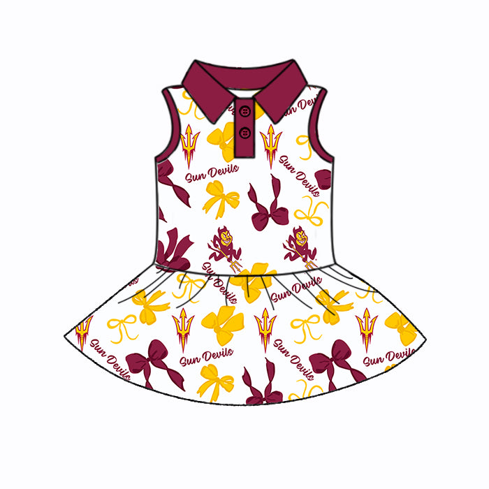 Custom moq 5 mix sizes summer teams baby girls clothes team brick red short sleeve skirts shorts sets dress 1 and dress 2 and dress 3 and dress 4-25.5.24