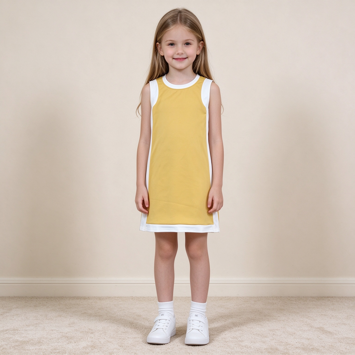 NEW RTS NO MOQ yoga fabric cotton GSD4254 Yoga Baby Girls Separate Shorts Solid White Yellow Sleeveless Yoga Knee Length Dress