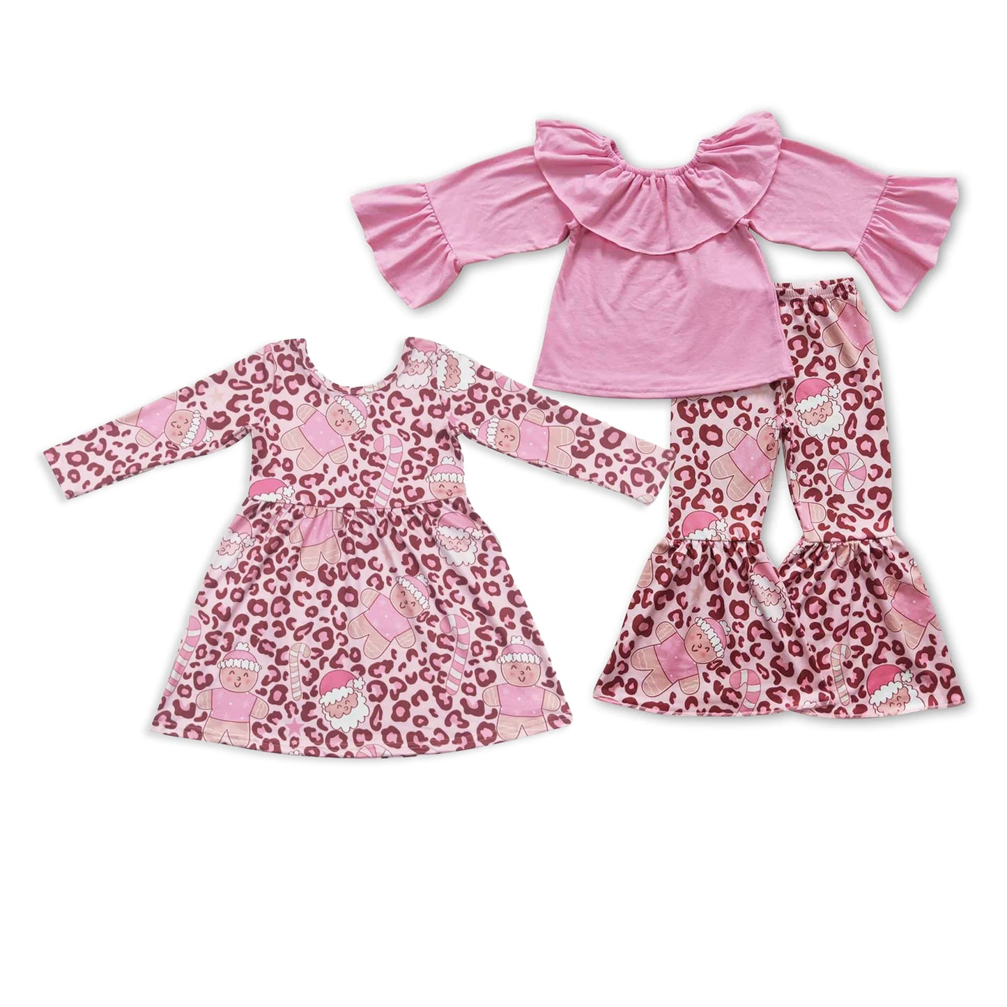 RTS NO MOQ Sibling baby girl clothes Christmas long Sleeve Suit & Long Sleeve Dress