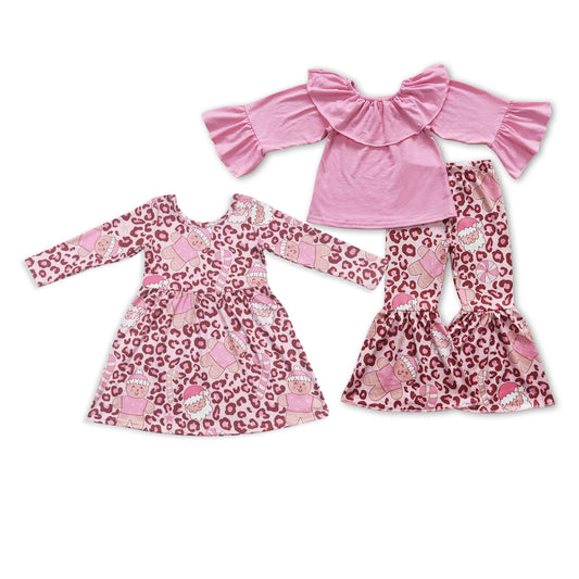 RTS NO MOQ Sibling baby girl clothes Christmas long Sleeve Suit & Long Sleeve Dress