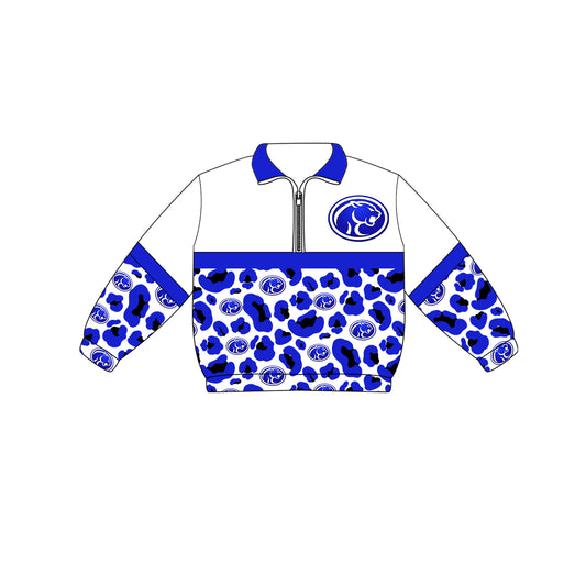 Custom moq 5 mix size milk silk summer teams Adult And Kids Blue Leopard Print Long Sleeve Zip Pullovers Tops
