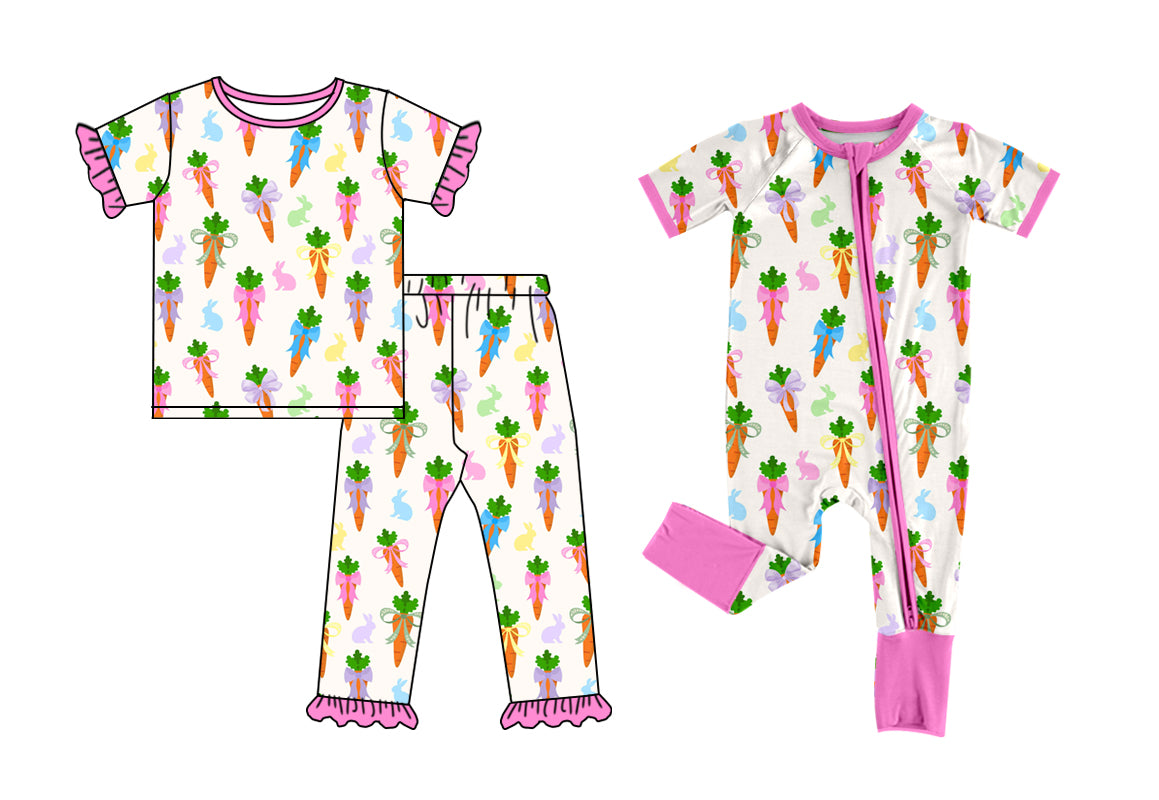 25.12.20 custom each style moq 5 eta 6-8week Sibling Sisters easter carrot baby girl clothes short sleeve pants sets and romper match family design