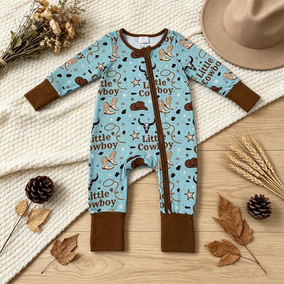 NEW RTS NO MOQ milk silk LR3124 Baby Girls Cowboys Boots Western Two Way Zip Convertible Rompers