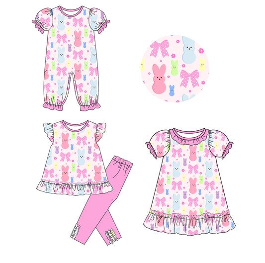 25.9.16 custom each style moq 5eta 6-8week Sibling Sisters bunny bow baby girl short sleeve shorts sets and dress and rompers match family design