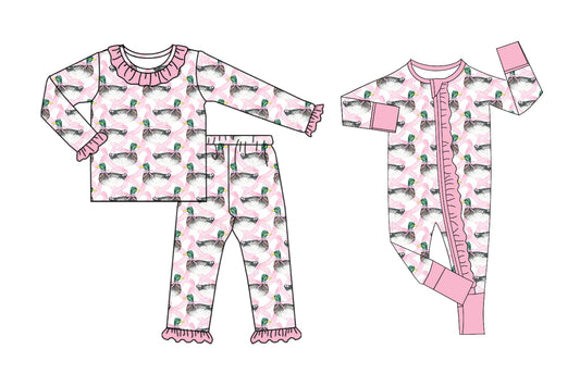 25.5.10 custom each style moq 5eta 4-6week Sibling Sisters duck pink baby girl long sleeve pants sets and rompers match family design