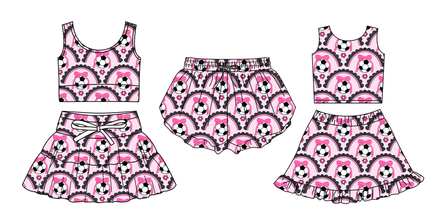 3.26 Custom moq 5 mix size Sibling Baby Girls Pink Bow Sleeveless Top And Skirts Set Yoga Shorts Outfit