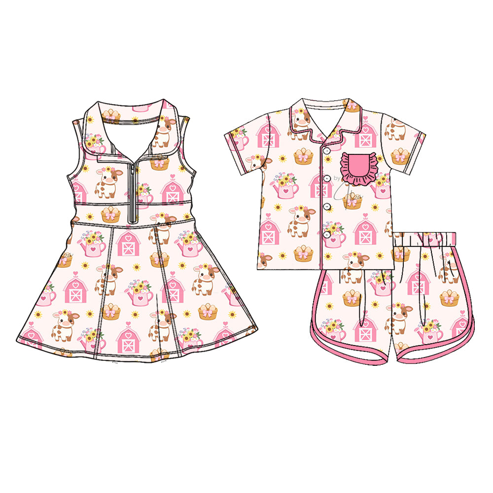 26.1.22 custom each style moq 5 eta 6-8week Sibling Sister farm baby short sleeve shorts sets and dress match design