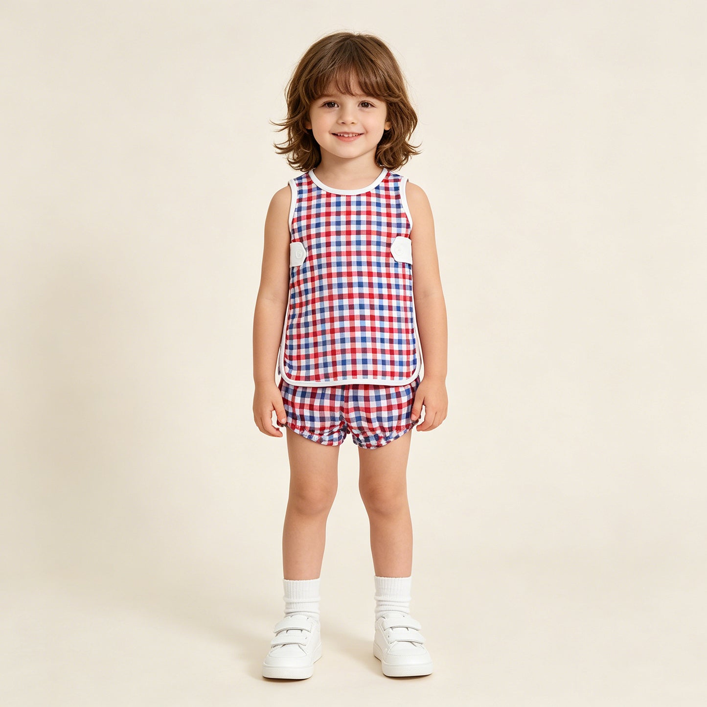 RTS NO MOQ Sibling milk silk Baby Girls Checked Bows Tunic Bummies Clothes Sets
