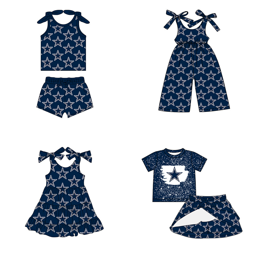 Custom moq 5 mix size milk silk summer teams baby girls clothes team blue sleeveless shorts sets and skirts sets and dress and jumpsuit-25.7.15
