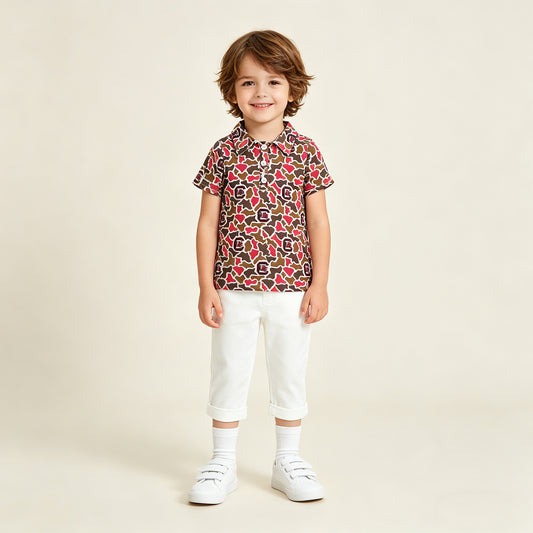 RTS NO MOQ BT1697 Baby Boys Camo Print Short Sleeve Button Polo Top