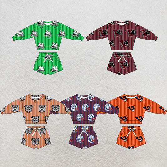 custom moq 5 mix size XY072006 Baby Kids Stripe Long Sleeve Top Drawstring Shorts Team Casual Outfit Set
