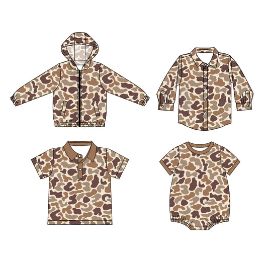 25.5.29 custom each style moq 5eta 4-6week Sibling Sister camouflage baby boy short sleeve rompers and short sleeve top and long top 1 and top 2match family design