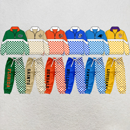 custom moq 5 mix size XY071406 Baby Kids Zipper Long Sleeve Pullover Pants Casual Clothes Set