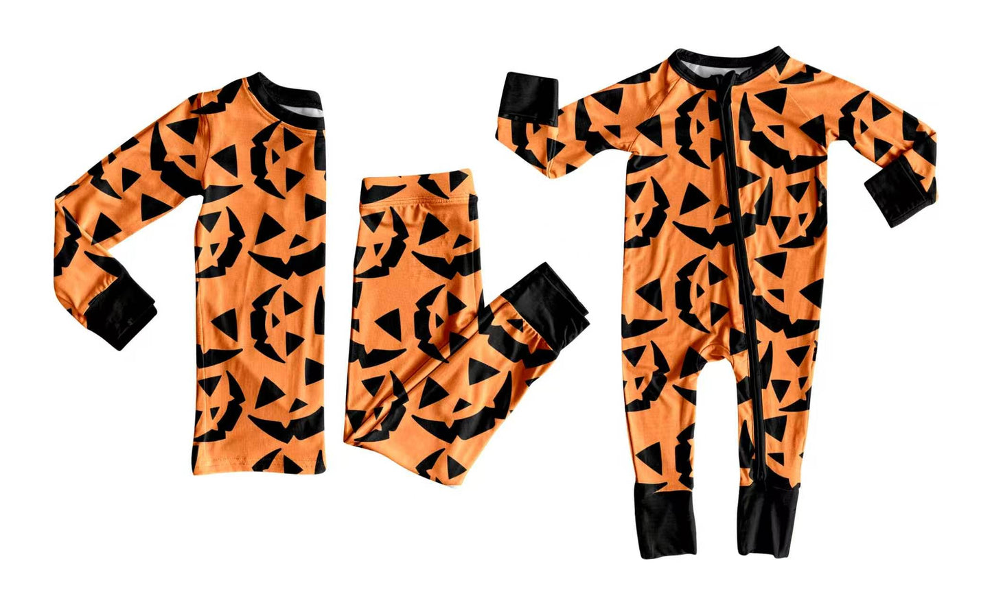 (Preorder new) No moq Boys Ghost Pumpkin Print Long Sleeve Matching Pajamas Set Romper