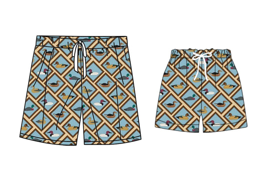 25.10.30 custom each style moq 5 eta 6-8 week Sibling Sister duck baby kids clothes summer shorts and adult shorts match design