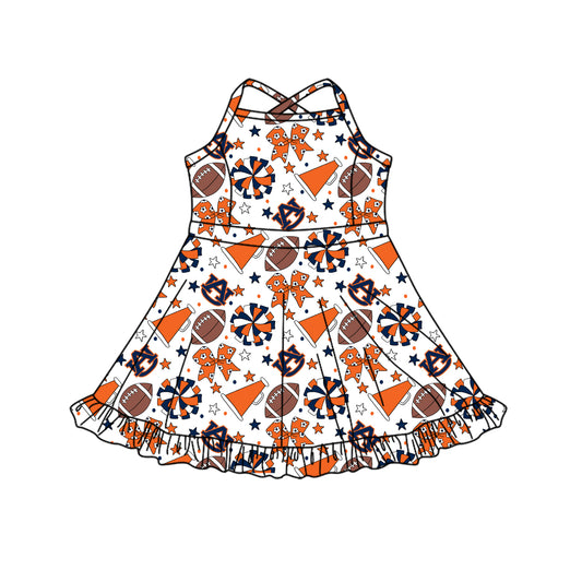 Custom moq 5 mix size milk silk summer teams Baby Girls Strap Orange Bows Knee-Length Yoga Dress Activity Wear