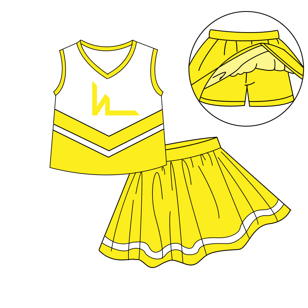 Custom moq 5 mix size milk silk baby girls clothes team bow yellow sleeveless skirts sets 1 and set 2 and dress-25.7.18