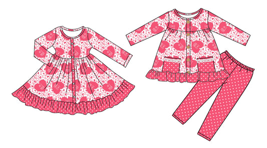 25.9.4 custom each style moq 5eta 4-6week Sibling Sisters love baby girl long sleeve pants sets and dress match family design