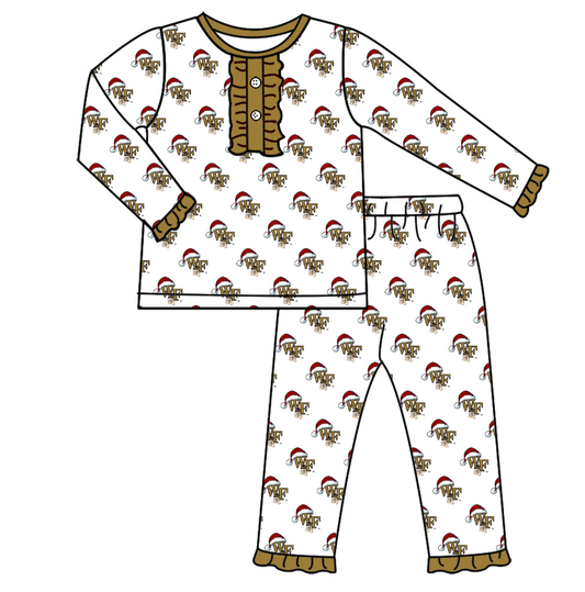 custom moq 5 tat about 4-6 weeks Girls long sleeve long pants pajama set White Gold Girls