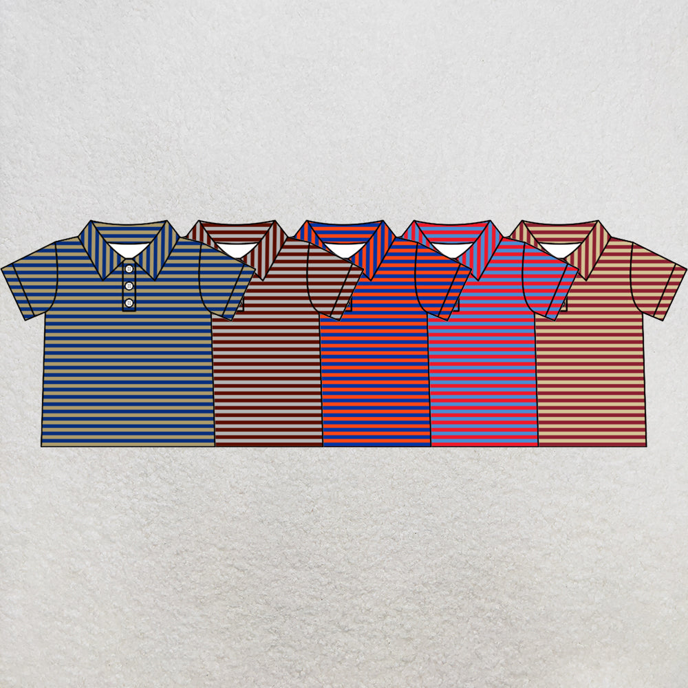 custom moq 5 mix size  XY072506 Baby Boys Stripe Print Short Sleeve Button Polo Shirt Casual Top