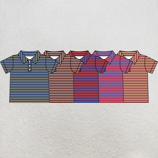 custom moq 5 mix size  XY072506 Baby Boys Stripe Print Short Sleeve Button Polo Shirt Casual Top