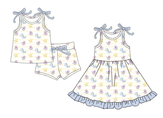 Custom moq 5 mix size Sibling Baby Girl's  sleeveless Top And Shorts Set Cute Dress for Summer